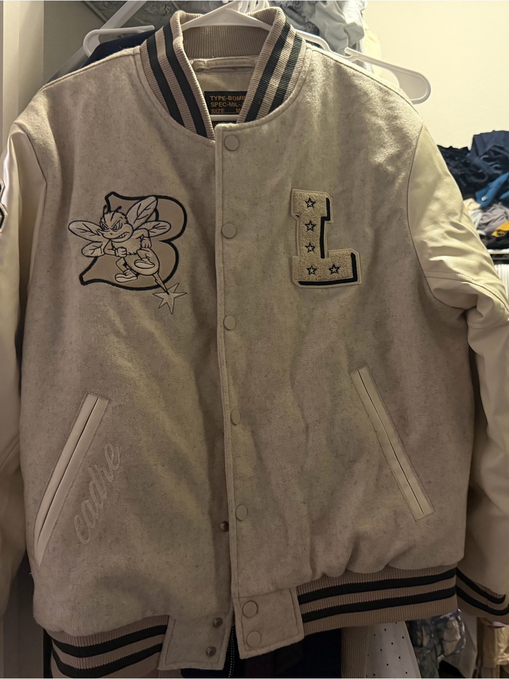 VIP Cream and Brown Varsity Bomber Jacket